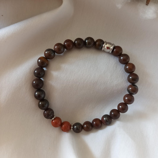 Bracelet œil de fer et jaspe rouge – perles 6 mm – élastique