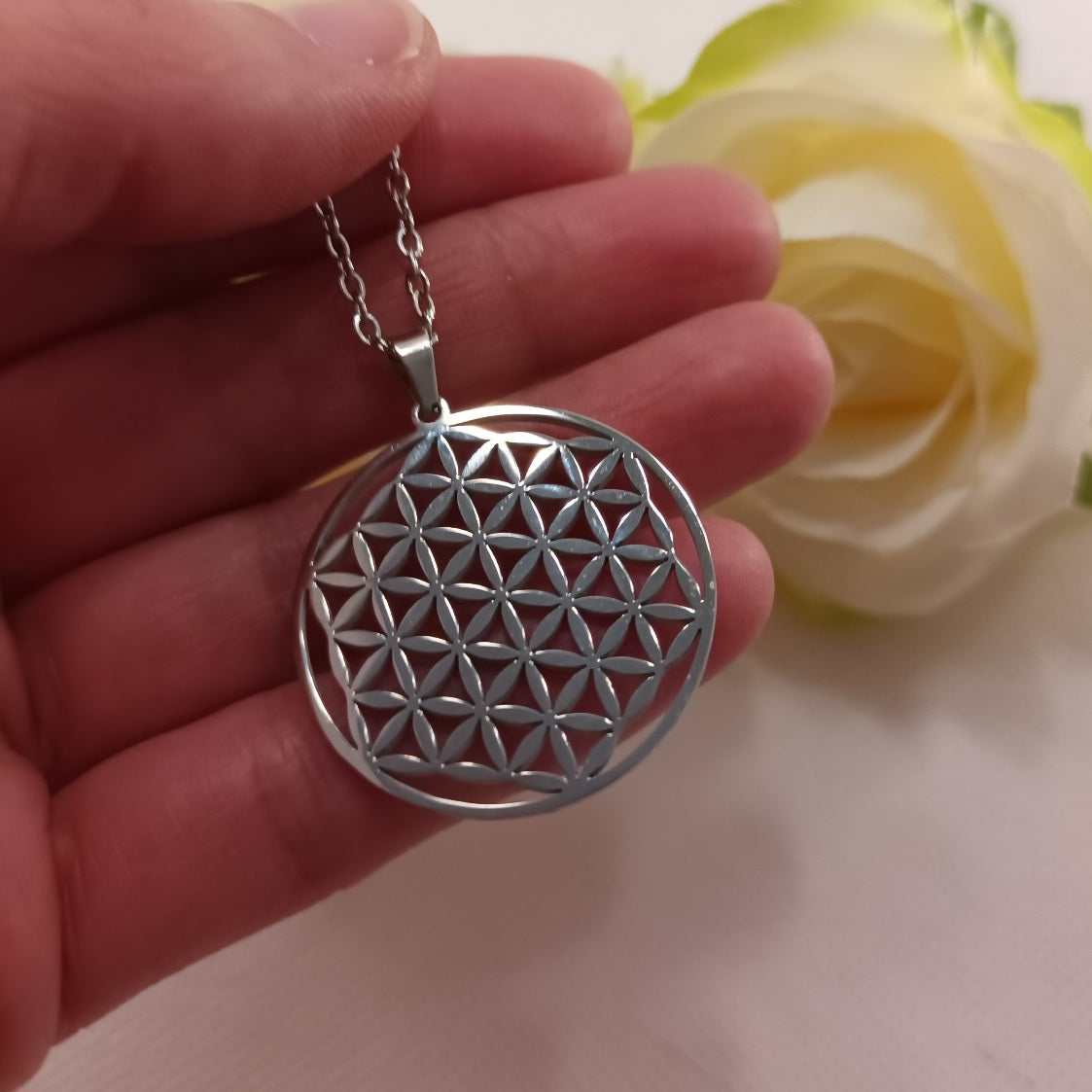 Pendentif Fleur de Vie argent - acier inoxydable - 3 cm