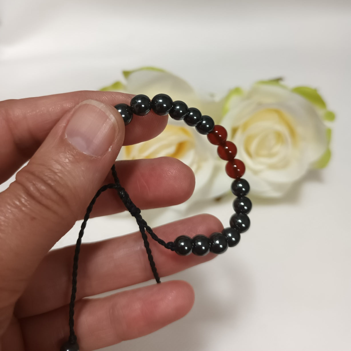Bracelet hématite & cornaline 6 mm - réglable- enfant
