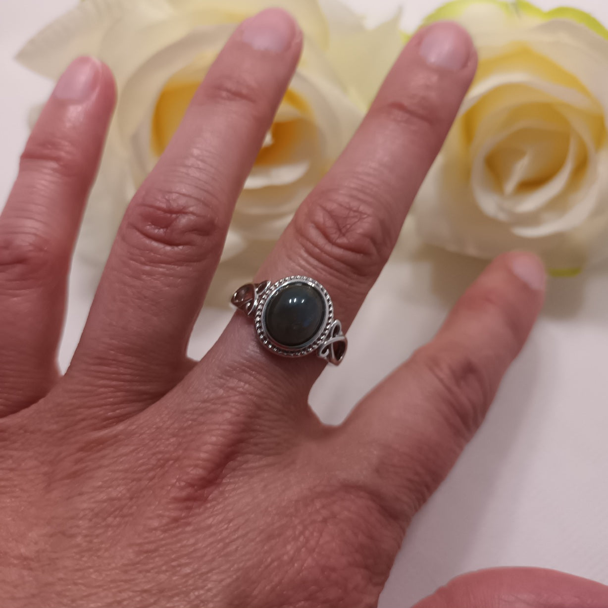 Bague réglable labradorite - laiton rhodié