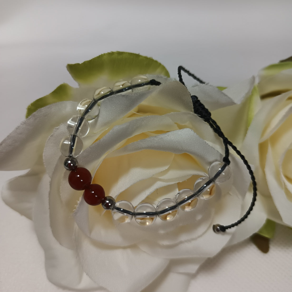 Bracelet cristal de roche & cornaline 6 mm - réglable - enfant