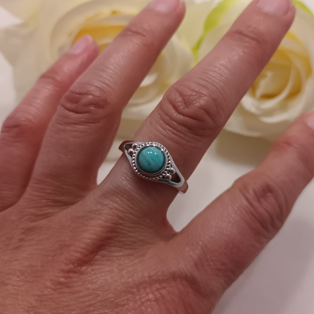 Bague réglable amazonite - laiton rhodié