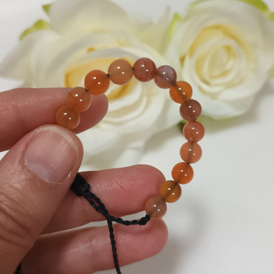 Bracelet agate de feu 6 mm - réglable - enfant