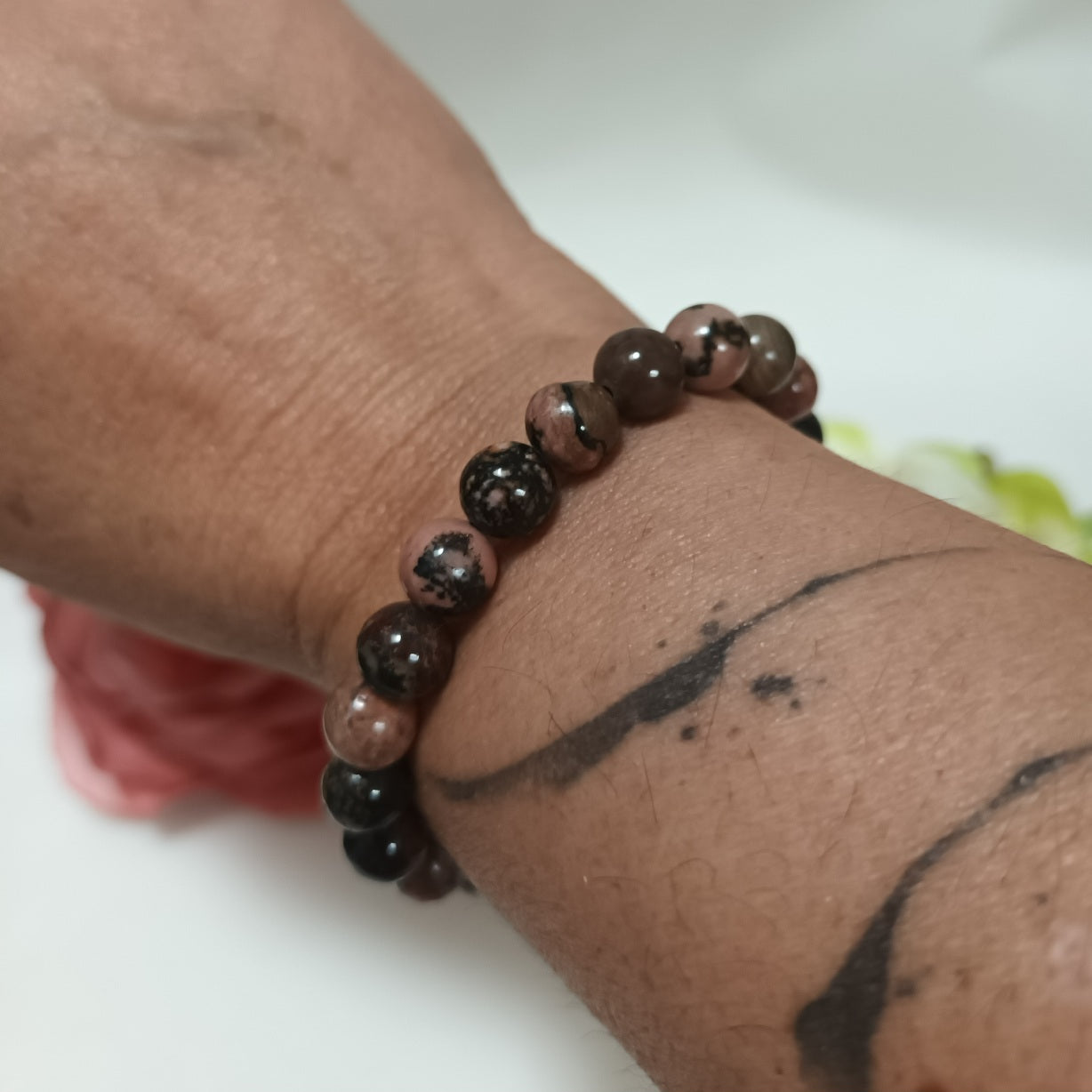 Bracelet rhodonite 8 mm - ajustable