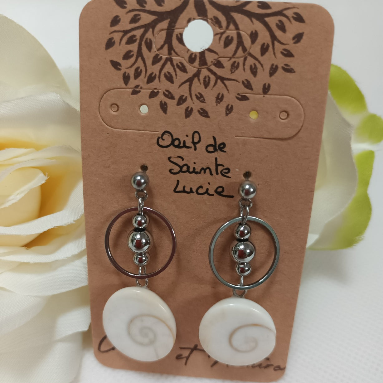 Boucles d’oreilles Œil de Sainte‑Lucie - acier inoxydable - 4,5 × 1,7 cm