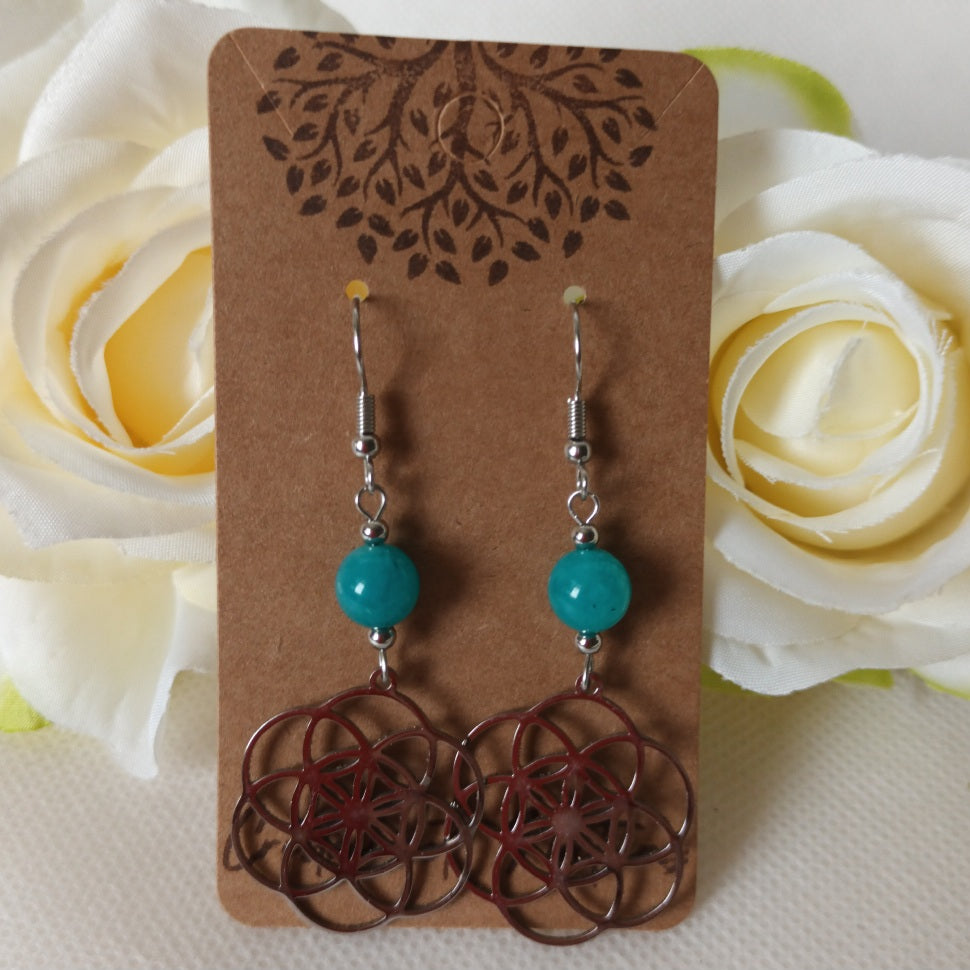 Boucles d’oreilles amazonite du Pérou - acier inoxydable - 6,2 × 2,5 cm