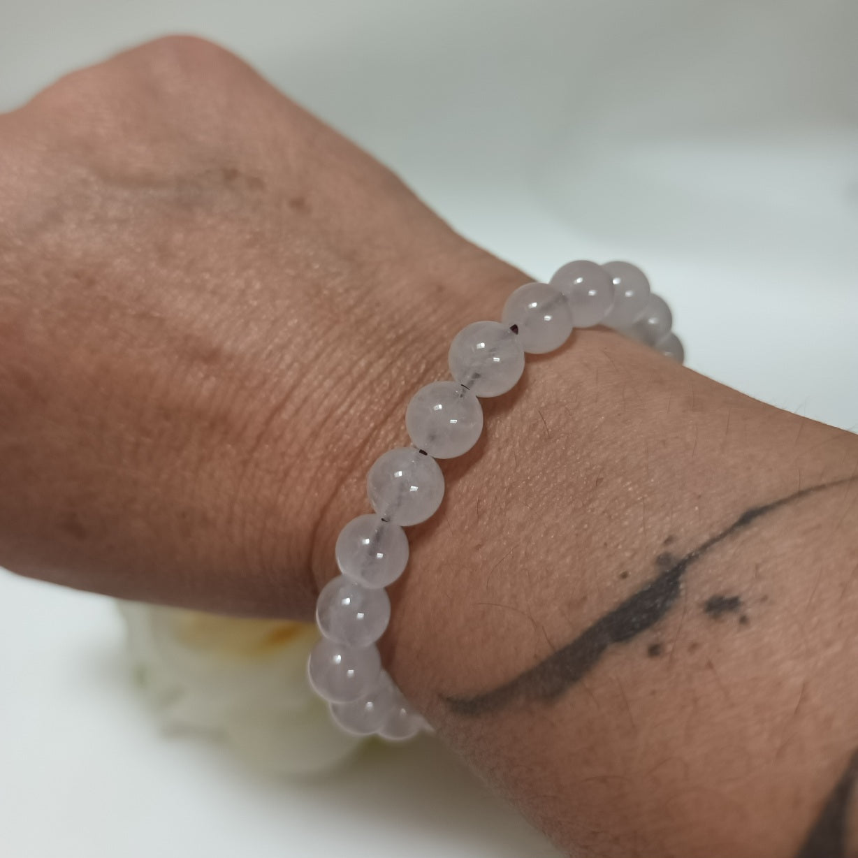 Bracelet quartz rose & améthyste 8 mm - réglable