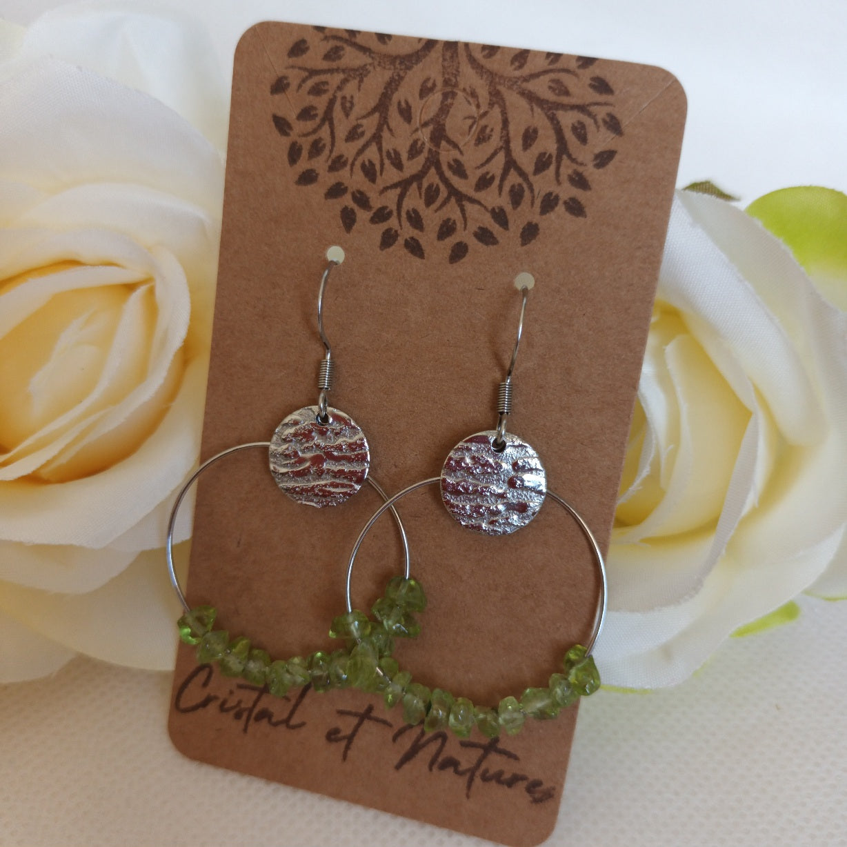 Boucles d’oreilles péridot - acier inoxydable - 5,4 × 3 cm