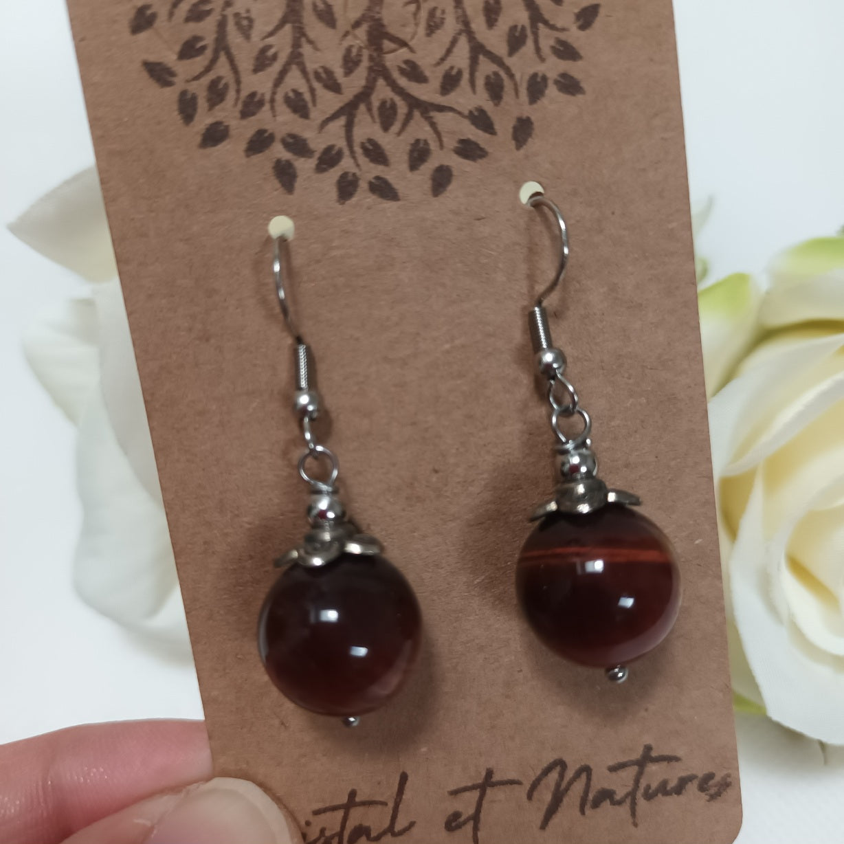 Boucles d’oreilles œil de taureau - acier inoxydable - 4,4 × 1,2 cm