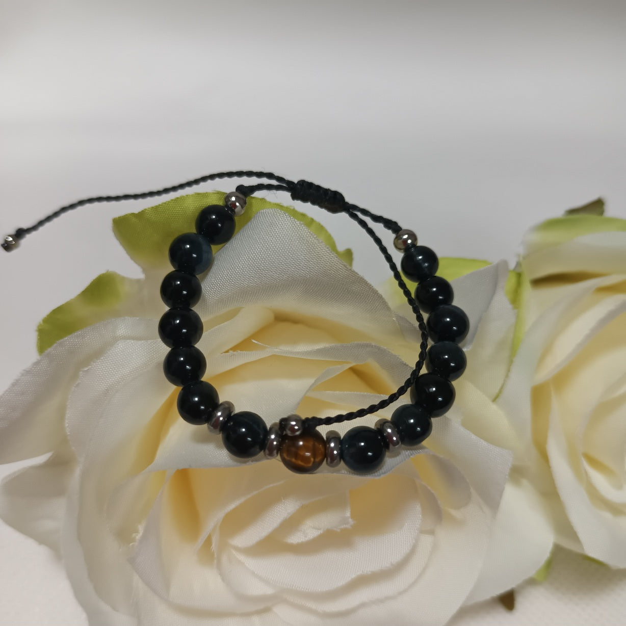 Bracelet œil de faucon & œil de tigre 6 mm - ajustable - enfant