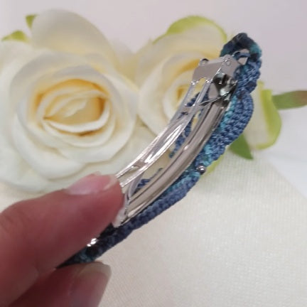 Barrette micro‑macramé & amazonite de Chine