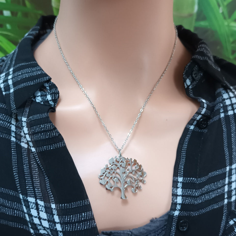Pendentif Arbre de Vie argent - acier inoxydable - 3 × 3,5 cm