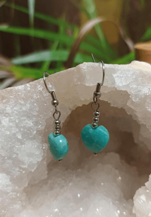 Boucles d'oreilles cœur en amazonite du Pérou