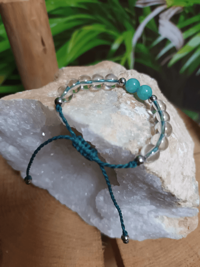 Bracelet en cristal de roche et amazonite