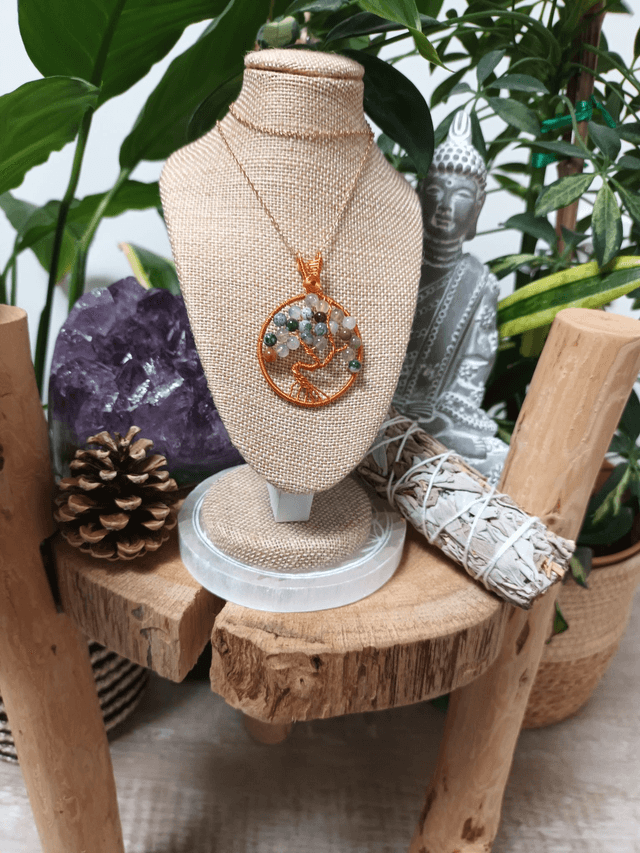 Pendentif Arbre de Vie en Agate Mousse