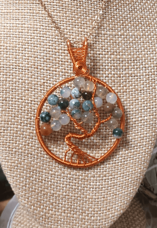 Pendentif Arbre de Vie en Agate Mousse