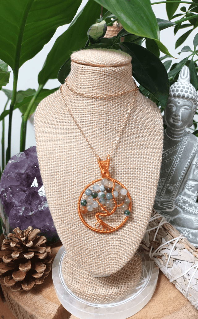 Pendentif Arbre de Vie en Agate Mousse