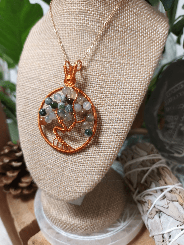 Pendentif Arbre de Vie en Agate Mousse