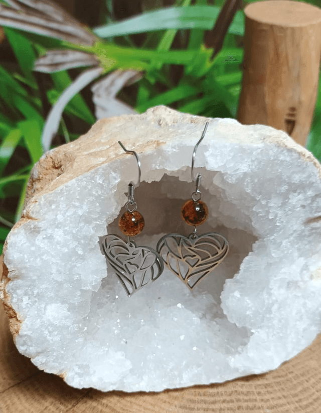 Boucles d'oreilles cœur en ambre