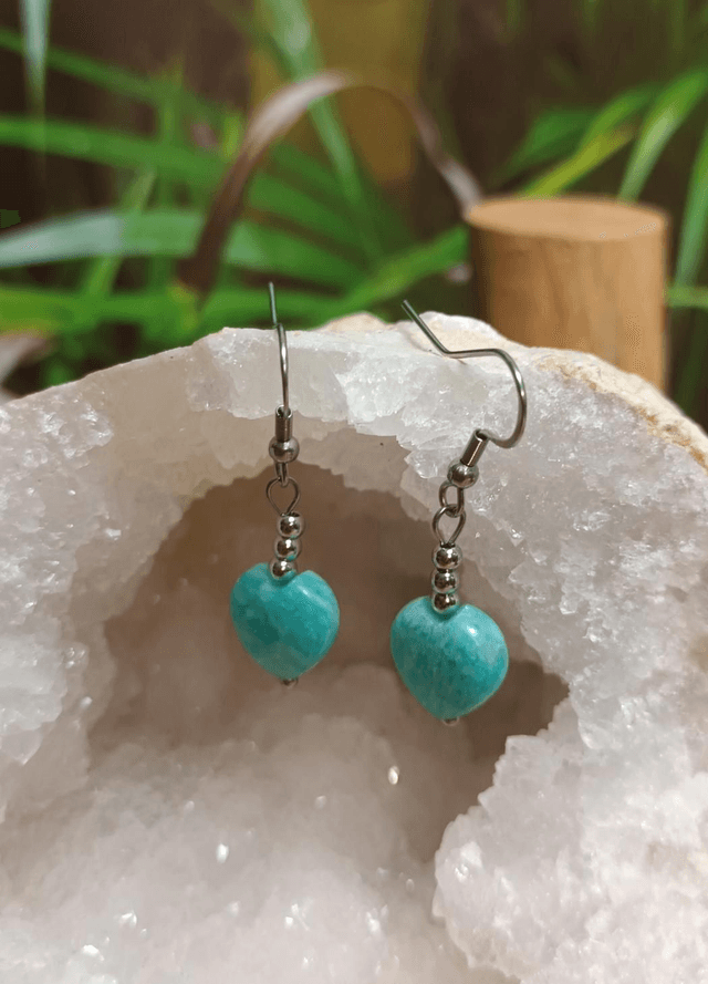 Boucles d'oreilles cœur en amazonite du Pérou