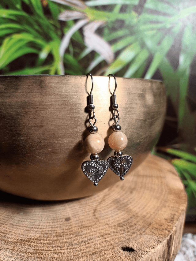 Boucles d&#039;oreilles en pierre de lune rose