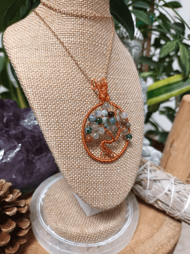 Pendentif Arbre de Vie en Agate Mousse