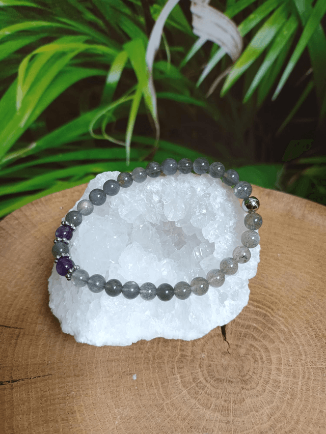 Bracelet en labradorite et améthyste