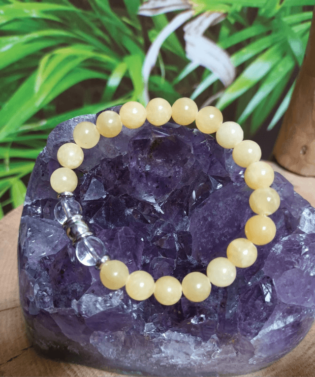Bracelet en calcite orange et cristal de roche