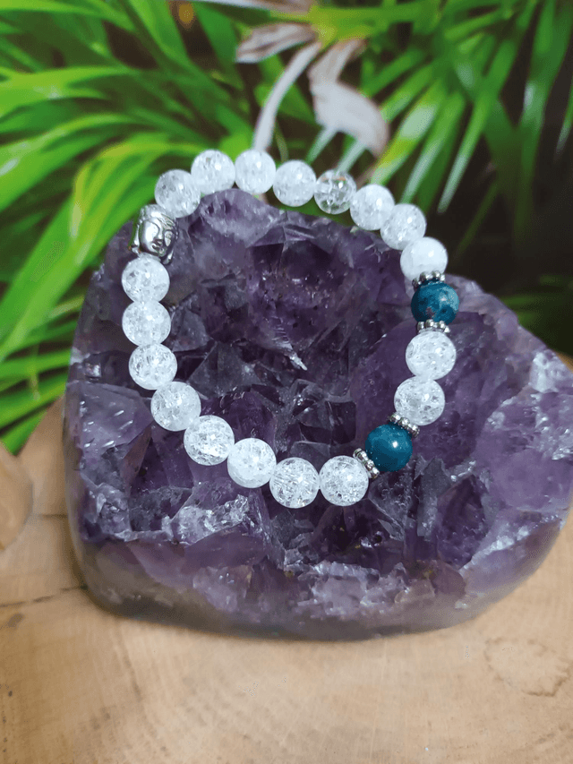 Bracelet en cristal de roche et apatite bleue