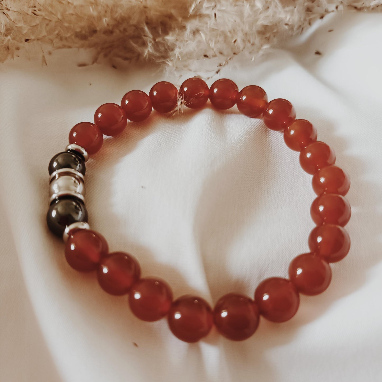 Bracelet cornaline et hématite magnétique perles 8 mm – élastique
