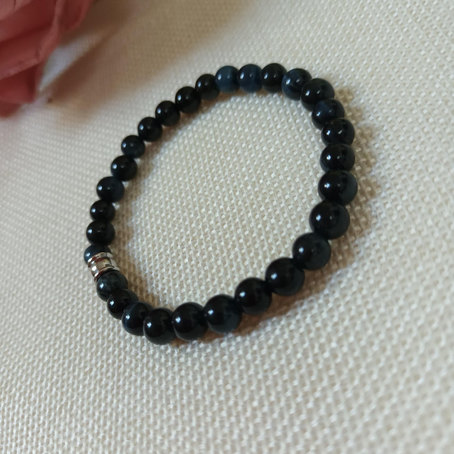 Bracelet œil de faucon 6 mm – perle acier inox – élastique