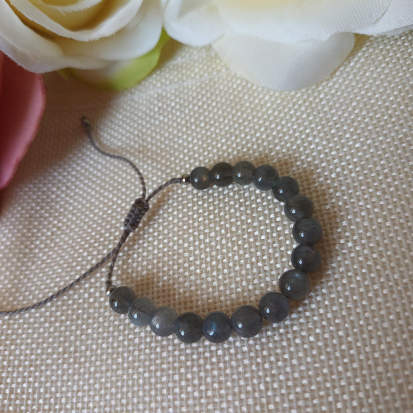 Bracelet enfant labradorite perles 6 mm - acier inox - réglable - enfant