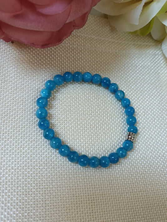 Bracelet apatite bleue 6 mm - perle acier inox- élastique 15.5cm
