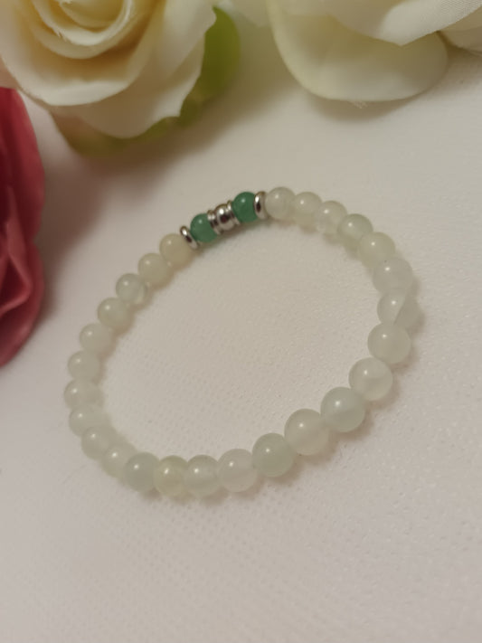 Bracelet jade de Chine et aventurine verte 6 mm - perle acier inox - élastique