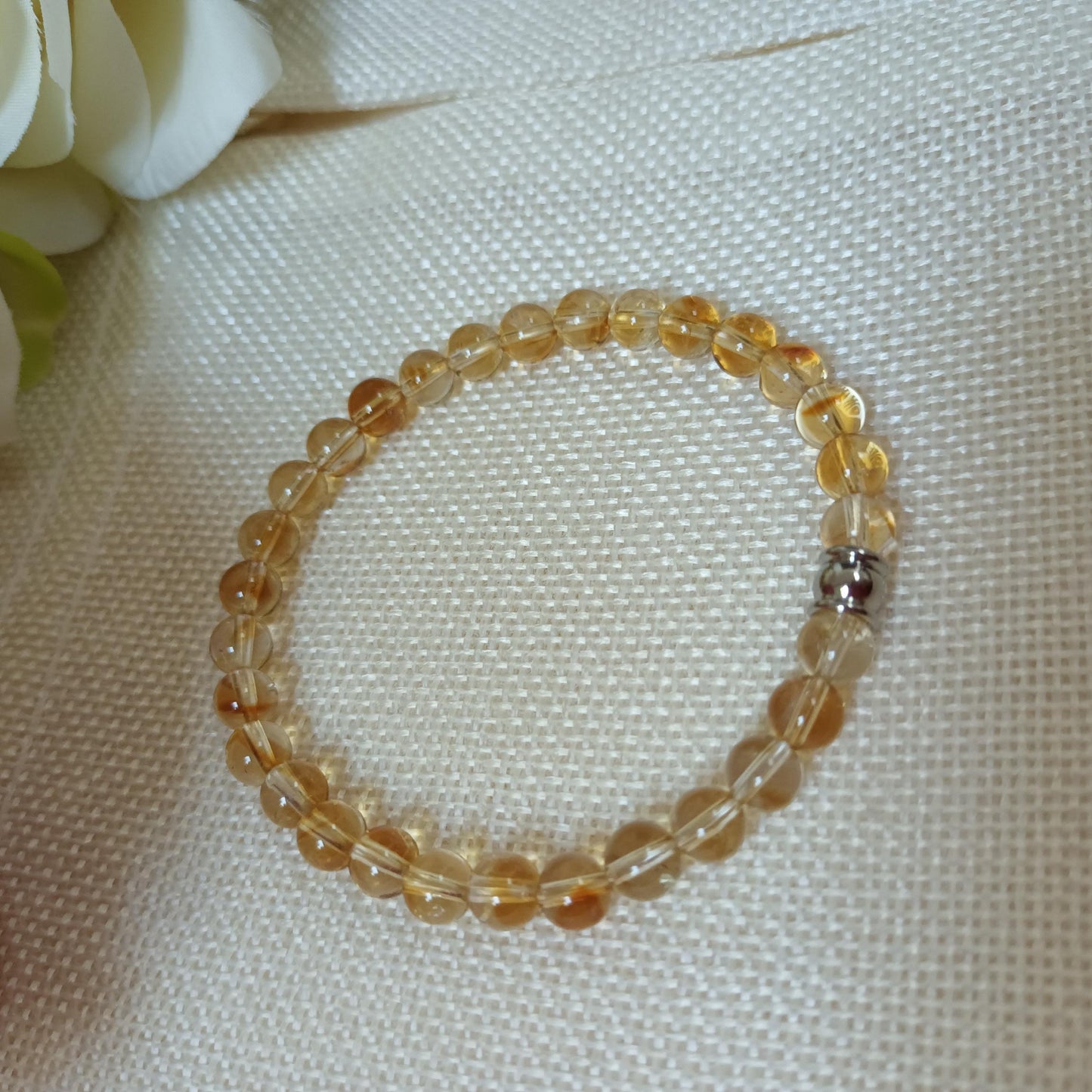 Bracelet citrine 6 mm - perle acier inox – élastique