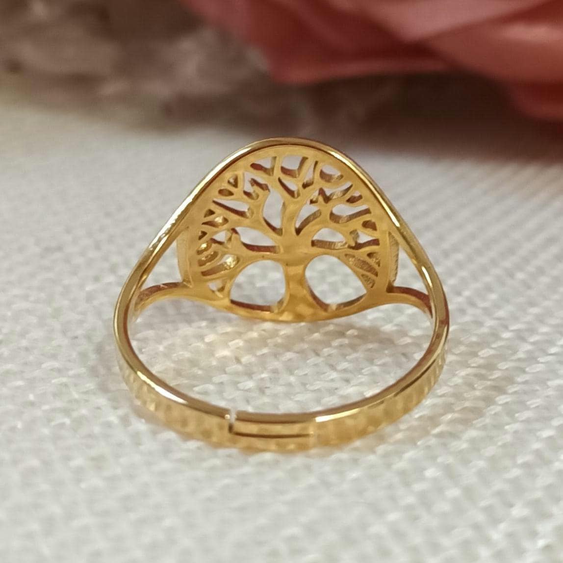 Bague arbre de vie réglable – acier inoxydable doré
