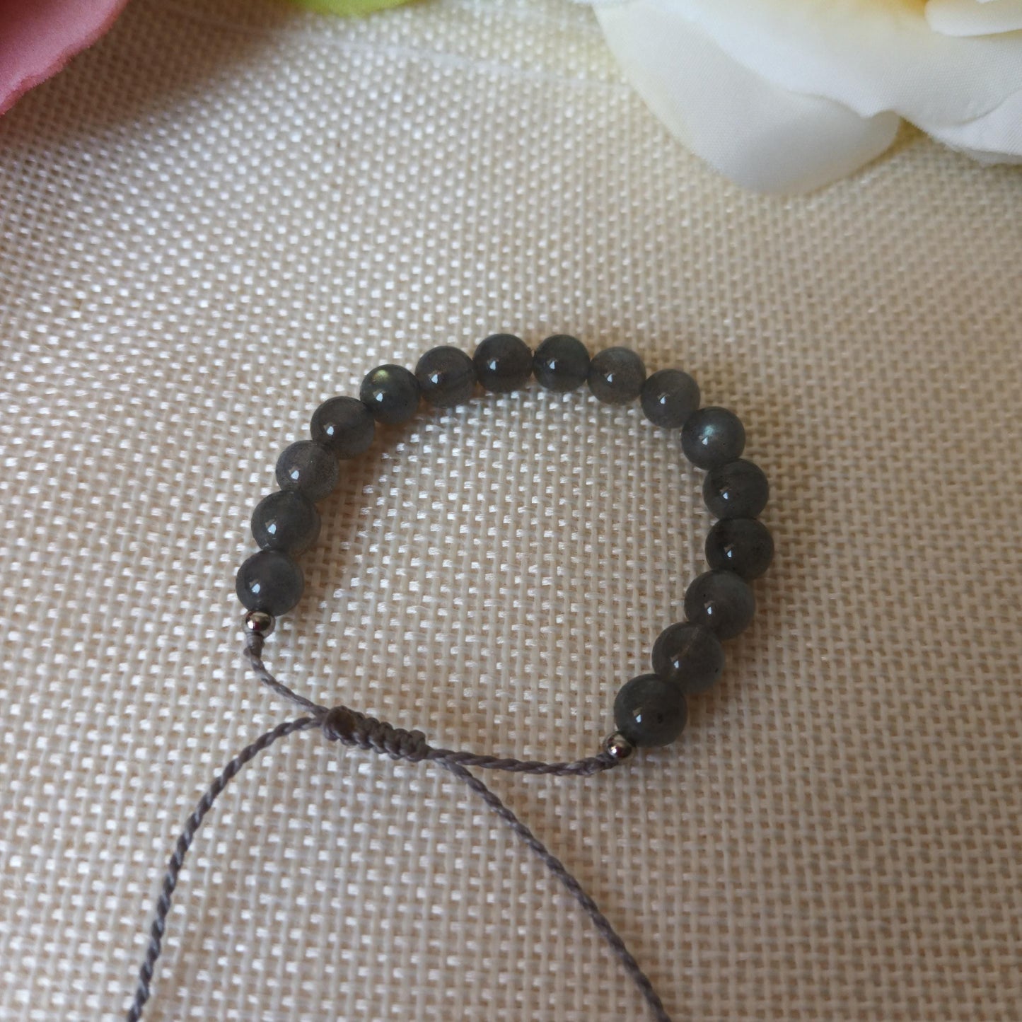 Bracelet enfant labradorite perles 6 mm - acier inox - réglable - enfant