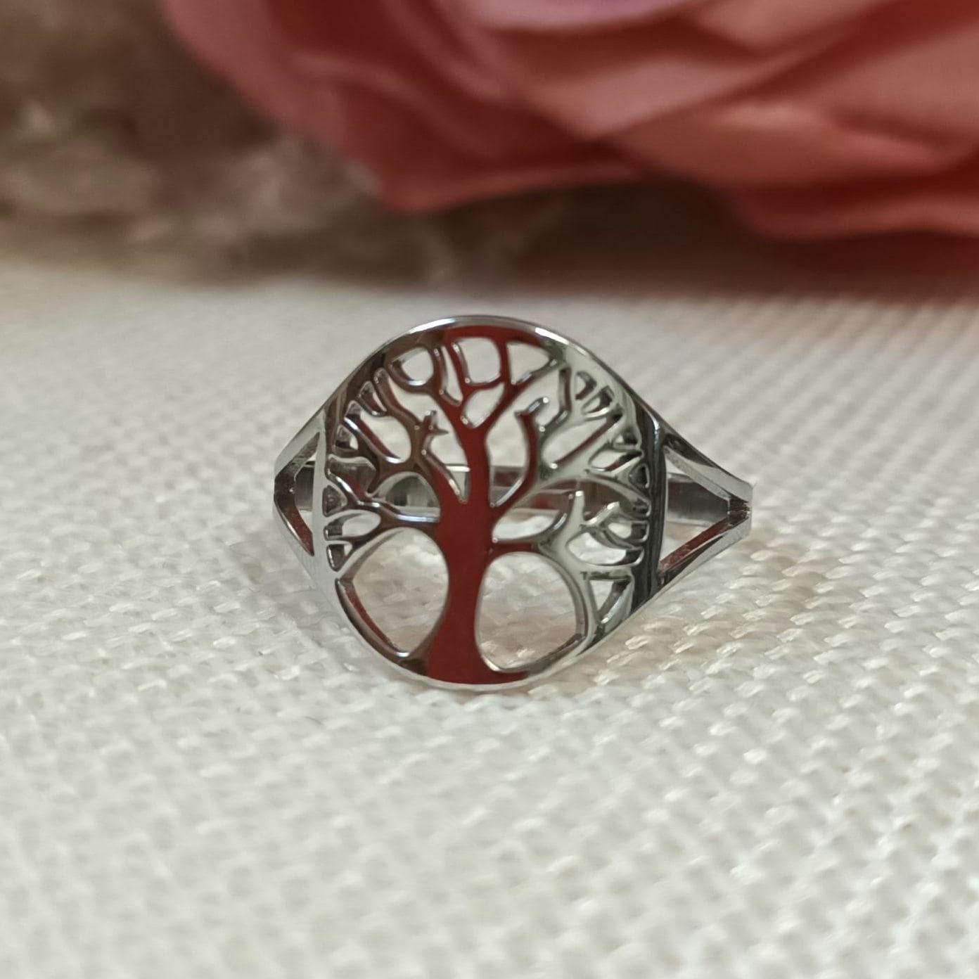 Bague arbre de vie réglable – acier inoxydable argenté