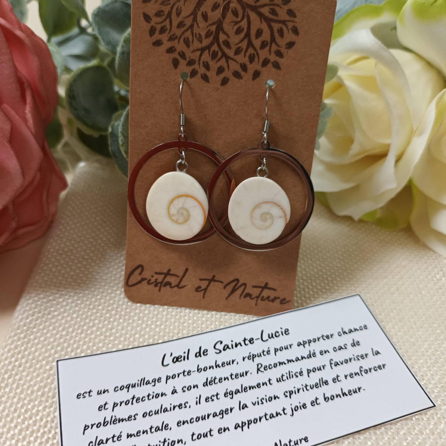 Boucles d’oreilles œil de Sainte‑Lucie - acier inox argent - 4,3 × 3 cm