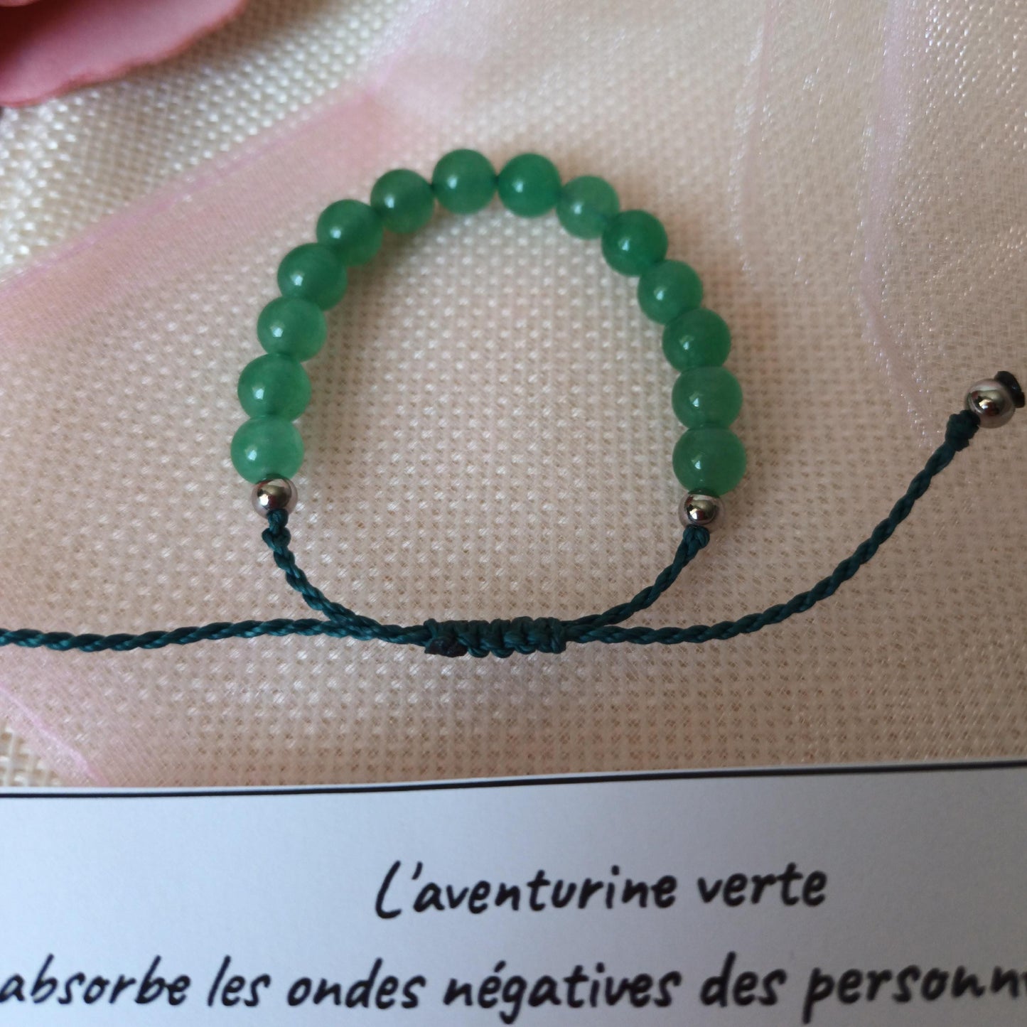 Bracelet enfant aventurine verte – perles 6 mm – macramé réglable
