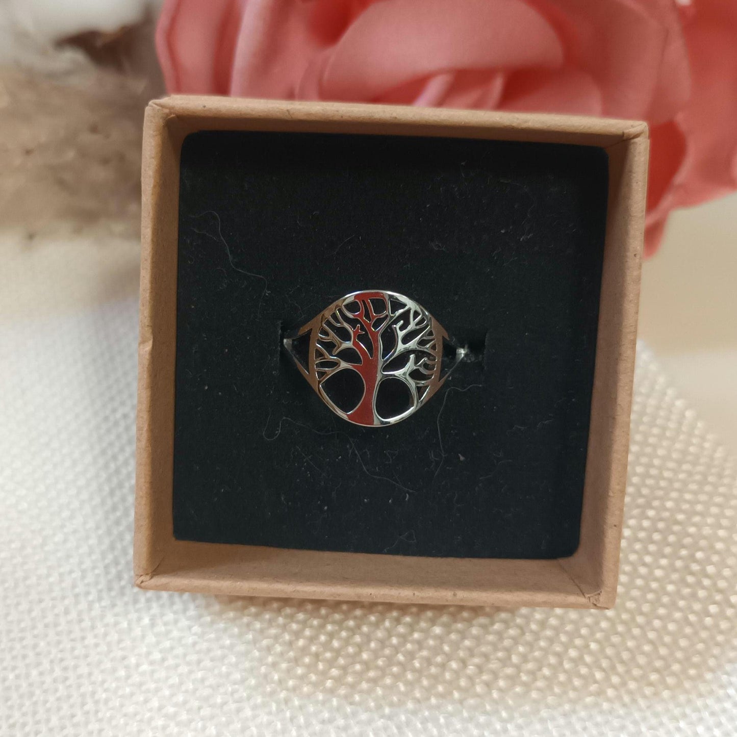 Bague arbre de vie réglable – acier inoxydable argenté