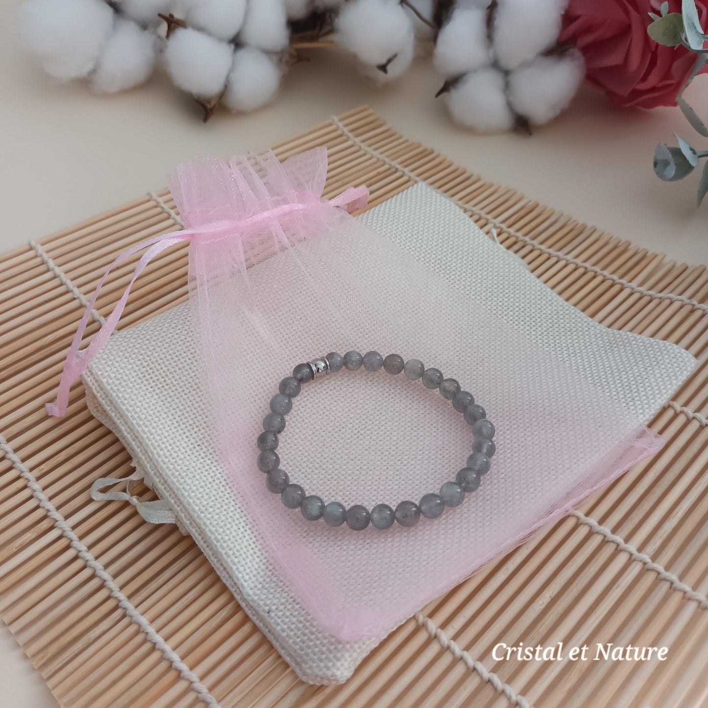 Bracelet labradorite perles 6 mm – élastique