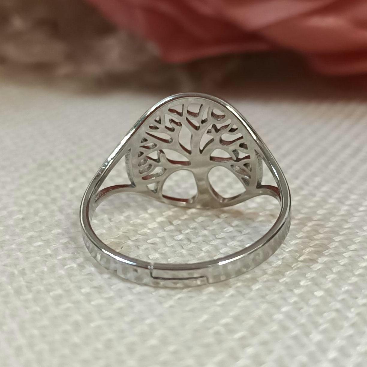 Bague arbre de vie réglable – acier inoxydable argenté