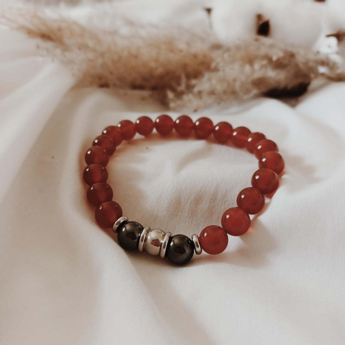 Bracelet cornaline et hématite magnétique perles 8 mm – élastique