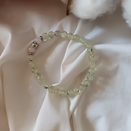 Bracelet préhnite et quartz rose – perles 6 mm – élastique