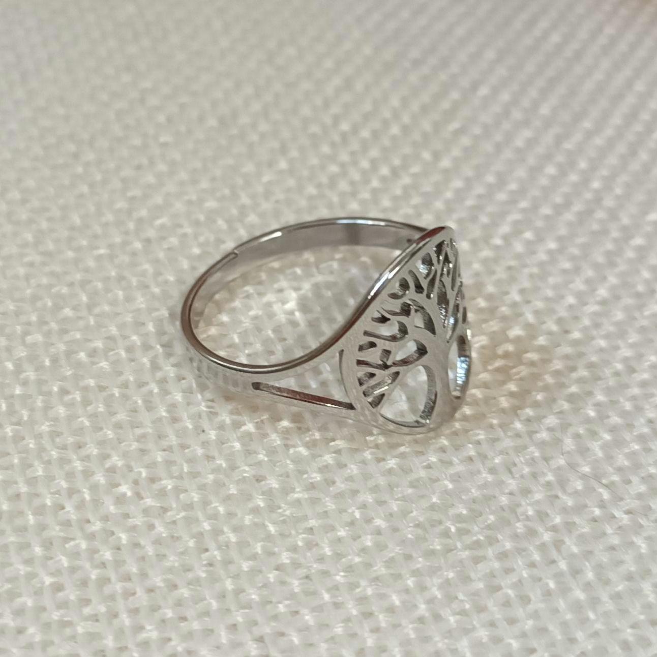 Bague arbre de vie réglable – acier inoxydable argenté