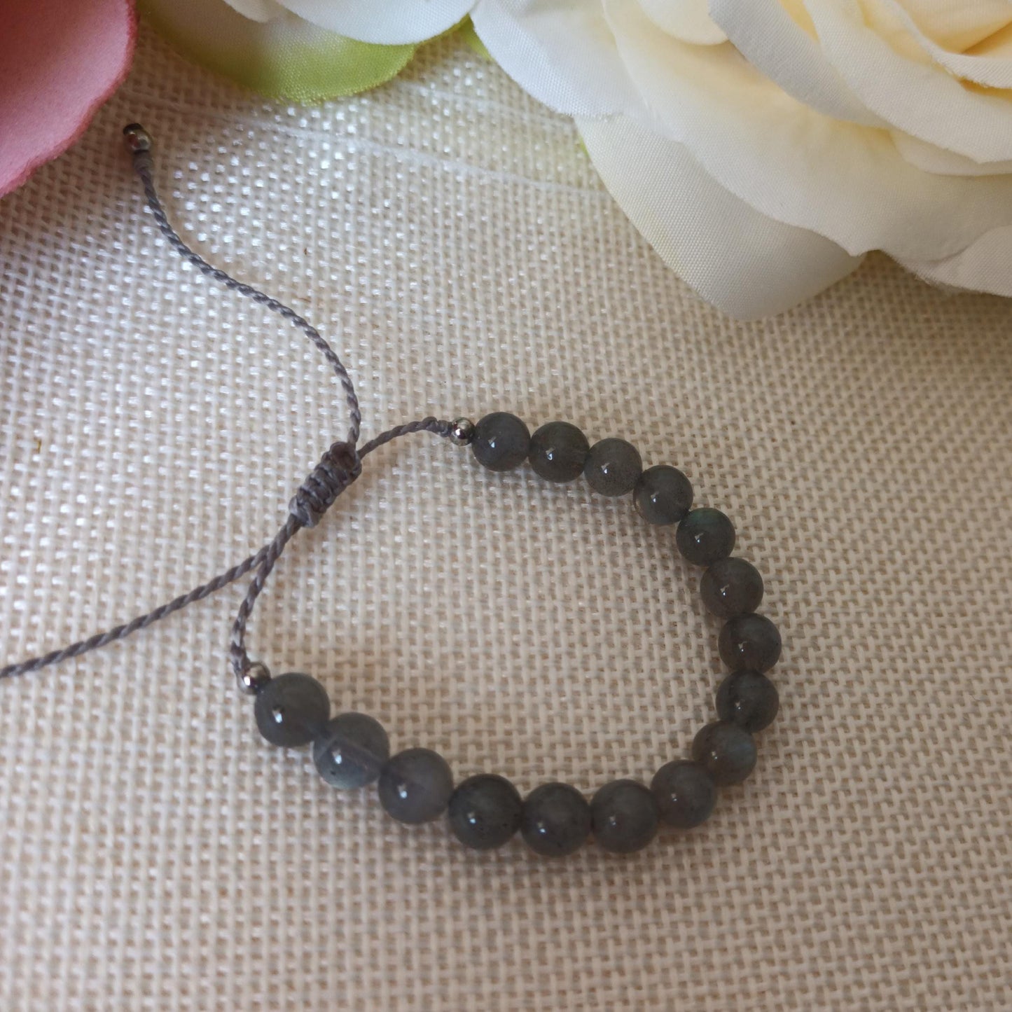 Bracelet enfant labradorite perles 6 mm - acier inox - réglable - enfant