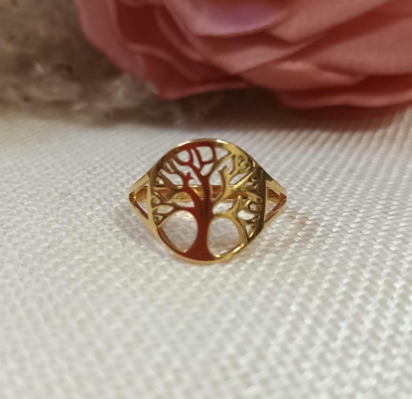 Bague arbre de vie réglable – acier inoxydable doré