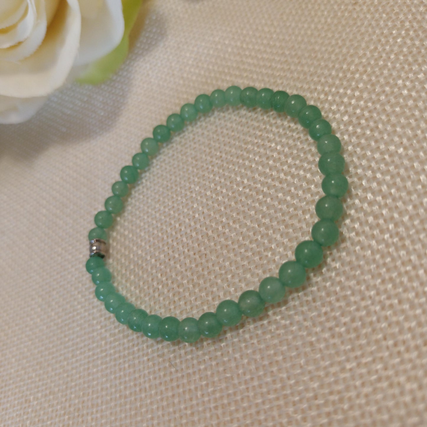 Bracelet aventurine verte 4 mm - perle acier inox – élastique 16 cm