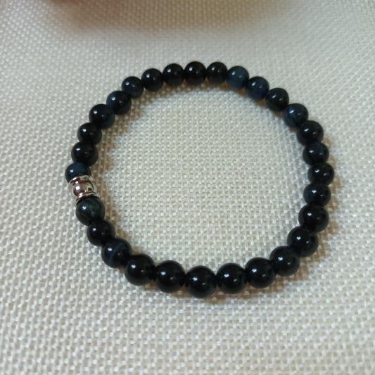 Bracelet œil de faucon 6 mm – perle acier inox – élastique